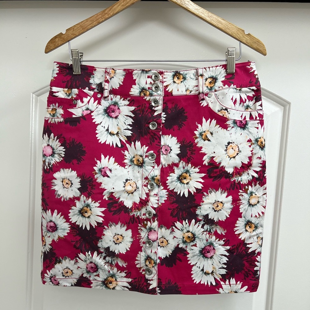 NWT W by Worth Hot Pink White Daisy Jean Skirt